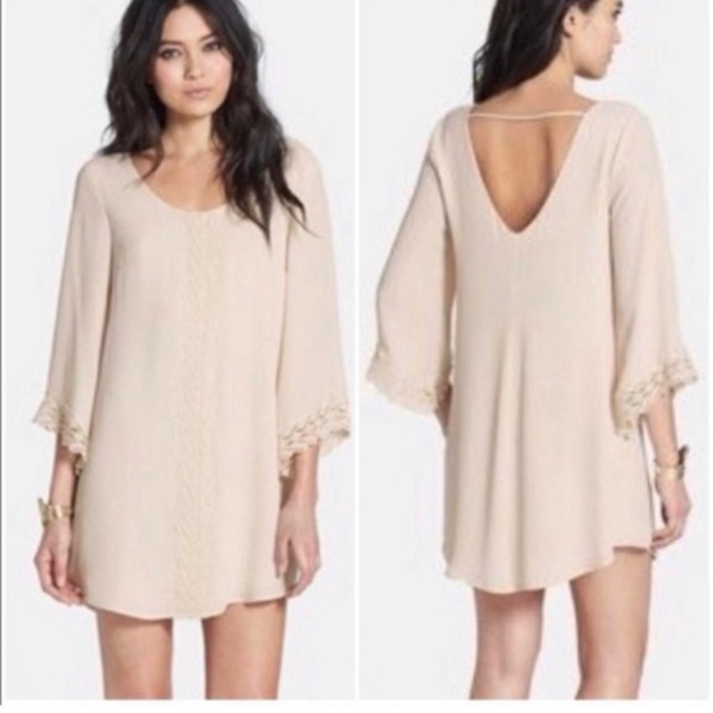 ASTR The Label Shift Dress Ivory Mini Crochet Detailing Size Large